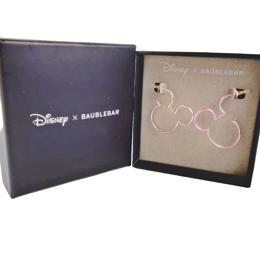 Disney x BaubleBar Mickey Mouse Pink Hoop Earrings NIB